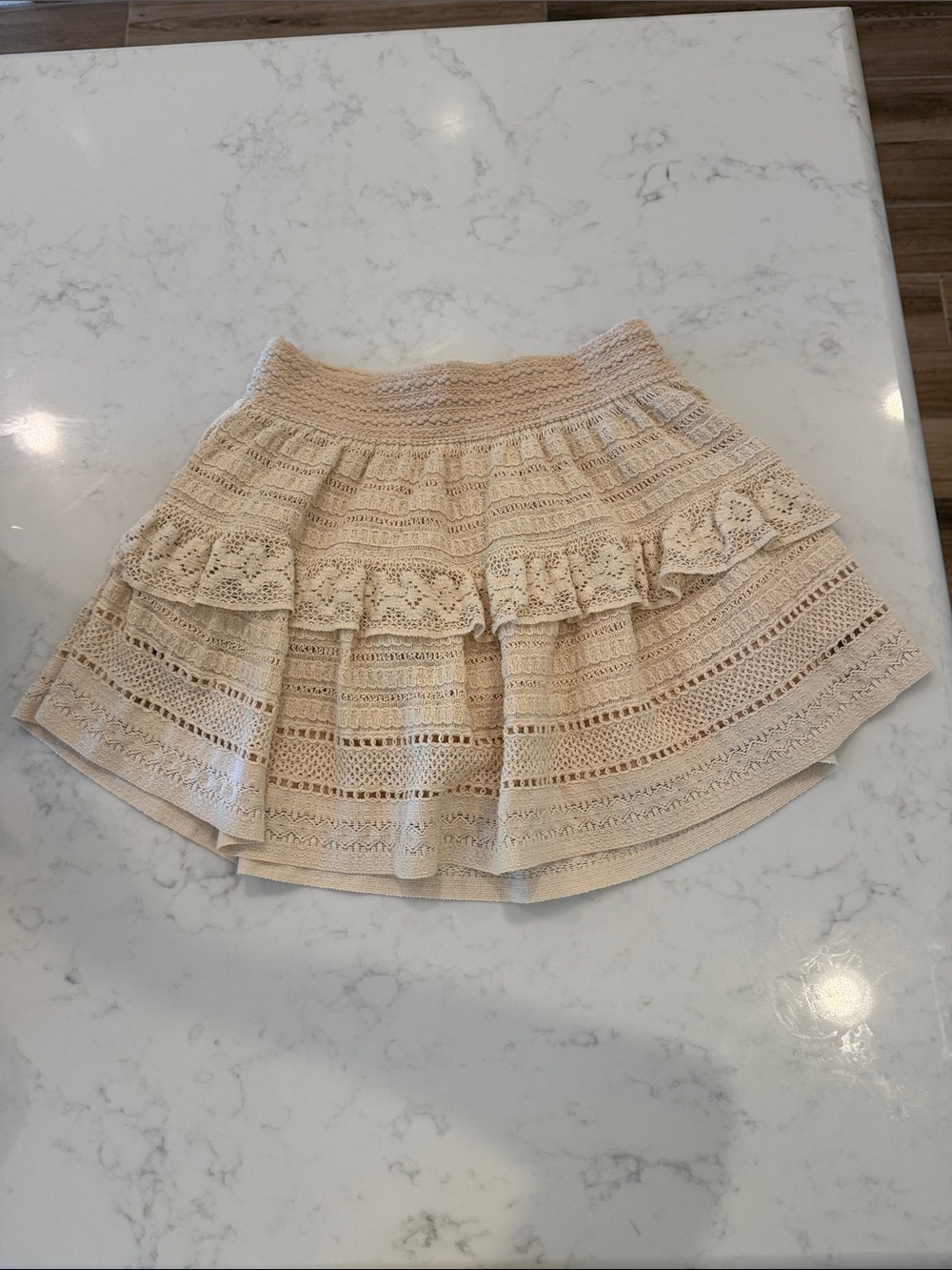 Aeire Women's Cream Crochet Ruffle Mini Skirt